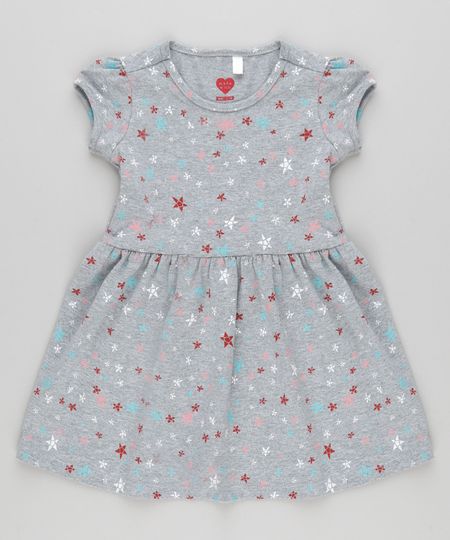 Vestido-Estampado-de-Estrelas-em-Algodao---Sustentavel-Cinza-Mescla-9029957-Cinza_Mescla_1