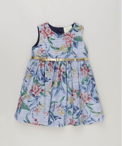 Vestido-Estampado-Floral-Com-Cinto-Metalizado-Azul-9081261-Azul_1