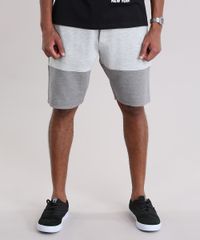 Bermuda-Relaxed-em-Moletom-com-Recorte-Cinza-Mescla-Claro-9049382-Cinza_Mescla_Claro_1
