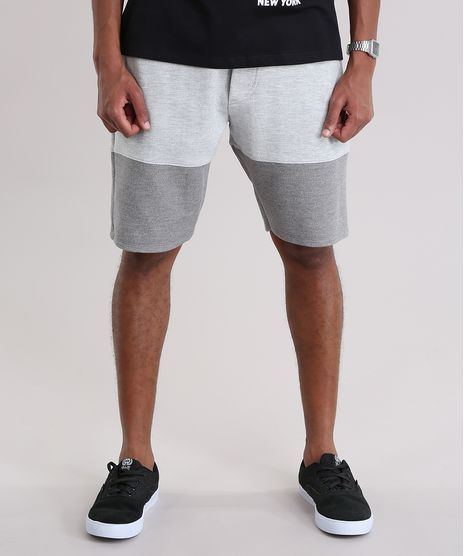 Bermuda-Relaxed-em-Moletom-com-Recorte-Cinza-Mescla-Claro-9049382-Cinza_Mescla_Claro_1