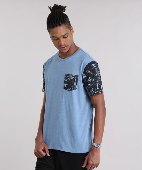 Camiseta-com-Bolso-Estampado-de-Folhagens-Azul-8959242-Azul_1
