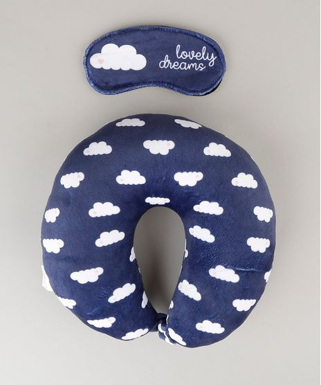Kit-de-Apoio-de-Cabeca---Tapa-Olho-Estampado-de-Nuvens-Azul-Marinho-9005247-Azul_Marinho_1