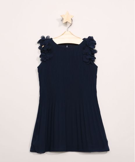 Vestido-Infantil-Plissado-com-Flores-Sem-Manga-Azul-Marinho-9953645-Azul_Marinho_1