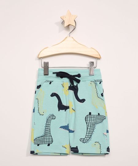 Bermuda-de-Moletom-Infantil-Estampada-de-Dinossauros-com-Bolsos-Azul-Claro-9964049-Azul_Claro_1