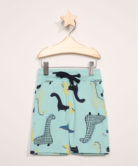 Bermuda-de-Moletom-Infantil-Estampada-de-Dinossauros-com-Bolsos-Azul-Claro-9964049-Azul_Claro_1