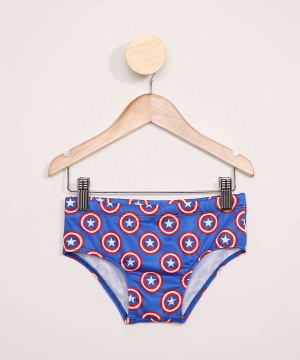 Sunga Infantil Slip Capitão América Estampada com Proteção UV50+ Azul Royal 8