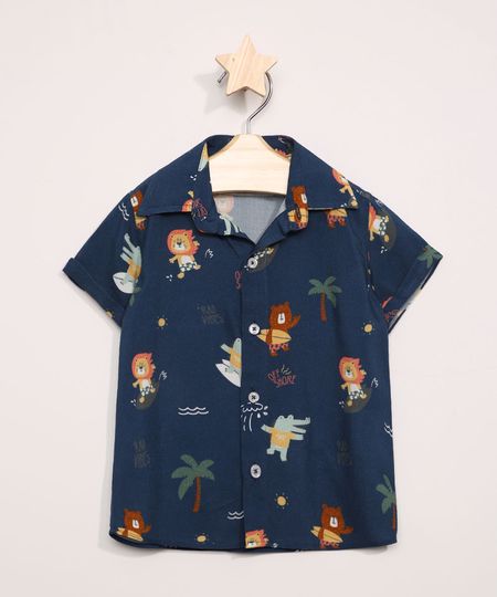 Camisa-Infantil-Estampada-de-Animais-Manga-Curta-Azul-Marinho-9966383-Azul_Marinho_1