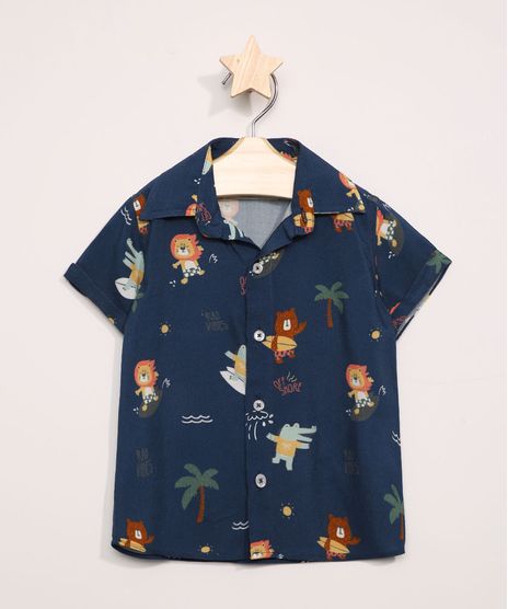 Camisa-Infantil-Estampada-de-Animais-Manga-Curta-Azul-Marinho-9966383-Azul_Marinho_1