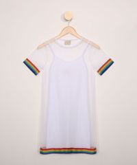 Vestido-de-Tule-Juvenil-com--Brilho-e-Faixa-Listrada-Manga-Curta-Branco-9967656-Branco_1