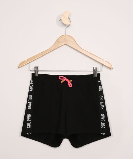Short-de-Moletom-Juvenil-com-Cordao-e-Faixa-Lateral--Grl-Pwr--Preto-9970925-Preto_1