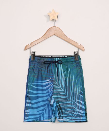 Bermuda-Surf-Infantil-Estampada-de-Folhagem-com-Cordao-e-Bolsos-Azul-9962782-Azul_1