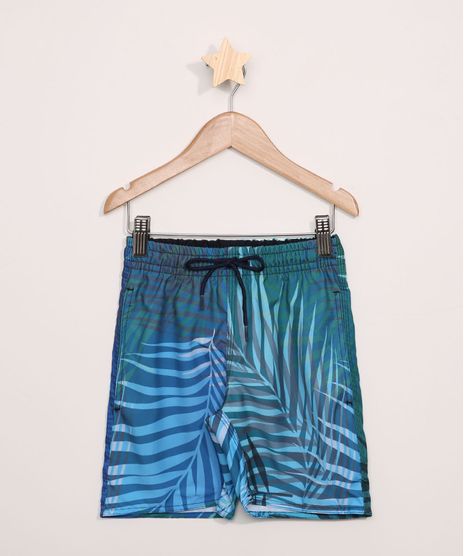 Bermuda-Surf-Infantil-Estampada-de-Folhagem-com-Cordao-e-Bolsos-Azul-9962782-Azul_1