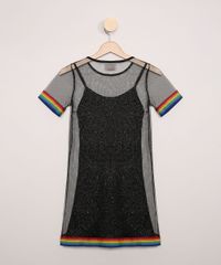 Vestido-de-Tule-Juvenil-com--Brilho-e-Faixa-Listrada-Manga-Curta-Preto-9967655-Preto_2