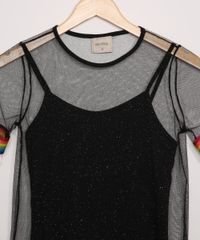 Vestido-de-Tule-Juvenil-com--Brilho-e-Faixa-Listrada-Manga-Curta-Preto-9967655-Preto_4