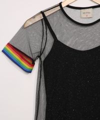 Vestido-de-Tule-Juvenil-com--Brilho-e-Faixa-Listrada-Manga-Curta-Preto-9967655-Preto_5