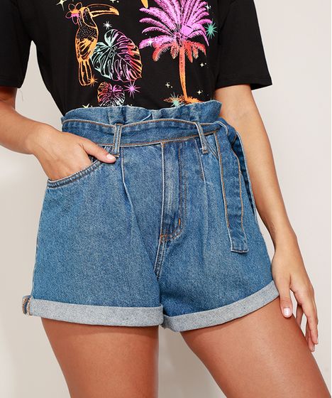 short jeans cintura alta de amarrar