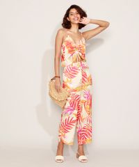 Regata-Feminina-Cropped-Estampada-Folhagem-com-Franzido-Alca-Fina-Decote-V-Off-White-9967561-Off_White_3