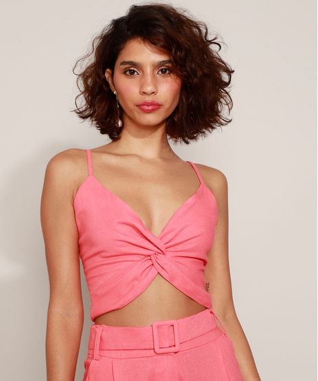 Regata-de-Linho-Feminina-Cropped-com-No-Alca-Fina-Decote-V-Coral-9967681-Coral_1