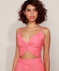 Regata-de-Linho-Feminina-Cropped-com-No-Alca-Fina-Decote-V-Coral-9967681-Coral_6