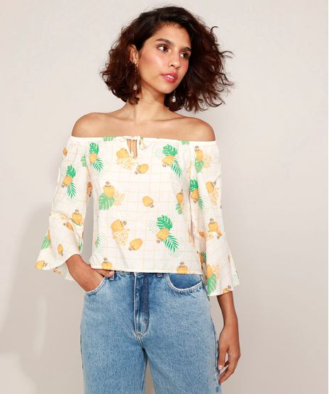 Blusa-Feminina-Ombro-a-Ombro-Estampada-Cajus-Geometrico-Manga-Sino-3-4-Off-White-9965826-Off_White_1