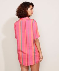 Camisa-Feminina-Estampada-Listras-e-Bananas-Manga-Curta-Coral-9968087-Coral_2