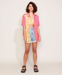 Camisa-Feminina-Estampada-Listras-e-Bananas-Manga-Curta-Coral-9968087-Coral_3