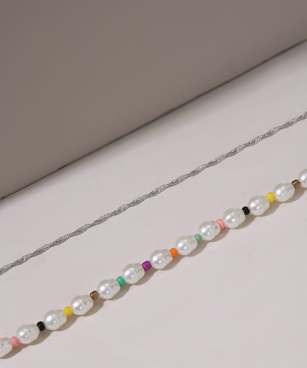 Kit de 2 Pulseiras Femininas com Pérolas e Miçangas Multicor Único