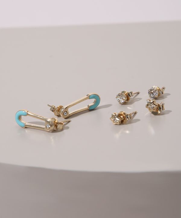 Kit de 3 Brincos Femininos com Strass e Alfinete Dourado Único