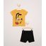 Conjunto-Infantil-Pluto-de-Camiseta-Manga-Curta-Mostarda---Bermuda-de-Moletom-Preta-9963490-Preto_1