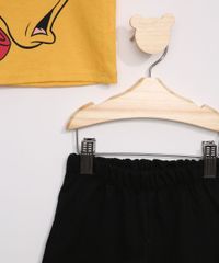 Conjunto-Infantil-Pluto-de-Camiseta-Manga-Curta-Mostarda---Bermuda-de-Moletom-Preta-9963490-Preto_4