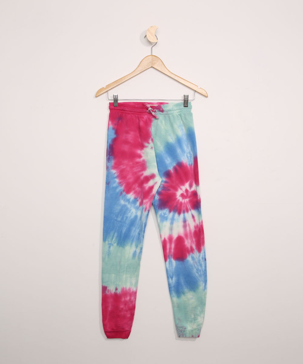 Calça de Moletom Juvenil Jogger Estampada Tie Dye Multicor