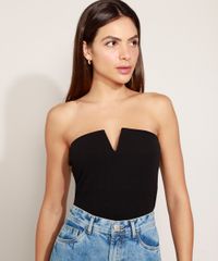 Blusa Tomara Que Caia Preta Decote V Frente