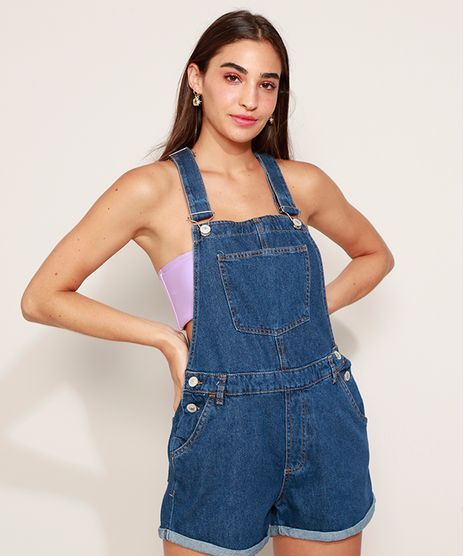Jardineira-Jeans-Feminina-Reta-com-Barra-Dobrada-Azul-Medio-9970910-Azul_Medio_1