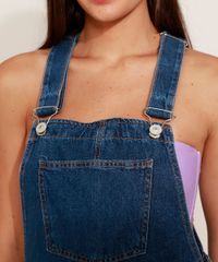 Jardineira-Jeans-Feminina-Reta-com-Barra-Dobrada-Azul-Medio-9970910-Azul_Medio_4