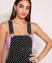 Jardineira-de-Sarja-Feminina-Reta-Estampada-de-Poa-com-Barra-Dobrada-Preta-9969110-Preto_5