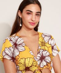 Macaquinho-Feminino-Estampado-Floral-com-Vazado-Manga-Curta-Decote-V-Amarelo-9963547-Amarelo_5