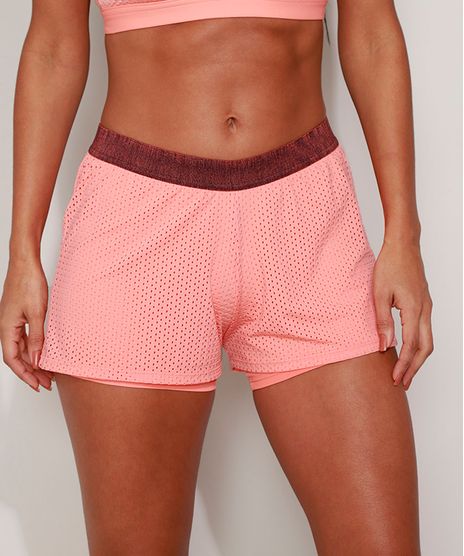 Short-Feminino-Esportivo-Ace-Running-Cintura-Media-com-Micro-Furos-e-Sobreposicao-Coral-9966950-Coral_1