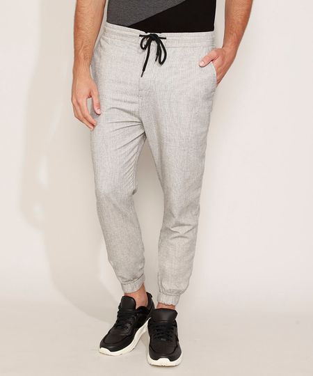 Calca-Masculina-Jogger-Slim-Chino-Texturizada-com-Linho-Cinza-Mescla-Claro-9963697-Cinza_Mescla_Claro_1