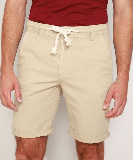 Bermuda-de-Sarja-Masculina-Reta-com-Linho-e-Cordao-Kaki-9974565-Kaki_1