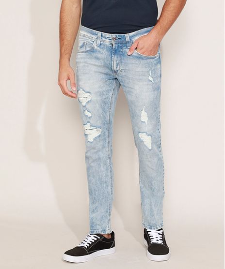 Calca-Jeans-Masculina-Slim-Destroyed-com-Bolsos-Azul-Claro-9967824-Azul_Claro_1