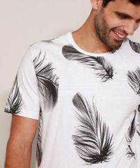Camiseta-Masculina-Estampado-de-Penas-Manga-Curta-Gola-Careca-Branca-9974491-Branco_4