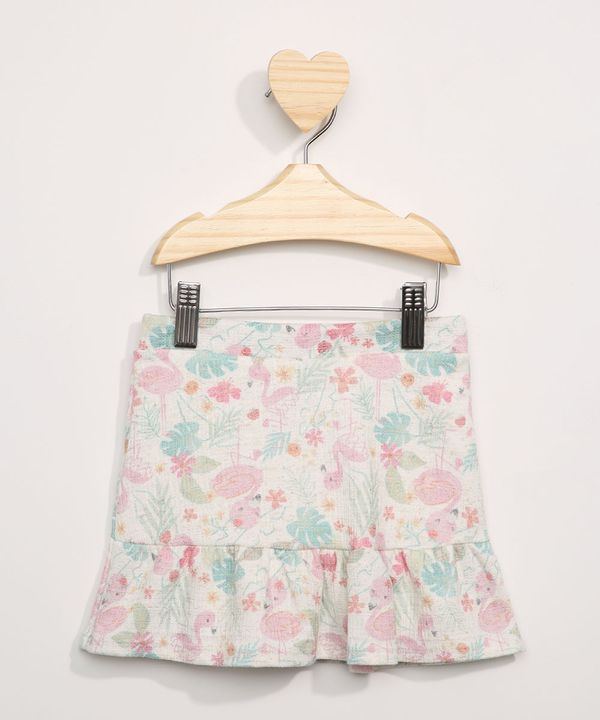 Saia Infantil Estampada Flamingos com Babados Multicor 1