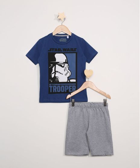 Conjunto-Infantil-de-Camiseta-Star-Wars-Manga-Curta---Bermuda-de-Moletom-Cinza-Mescla-9974754-Cinza_Mescla_1