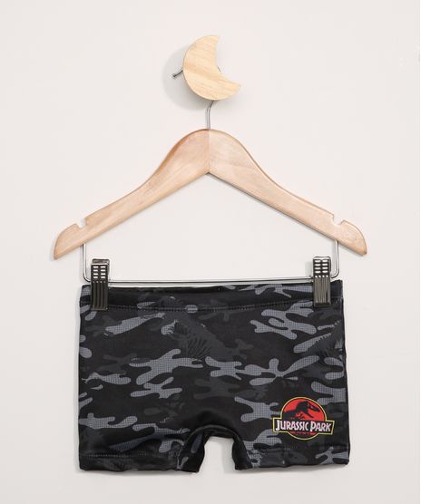 Sunga-Infantil-Boxer-Jurassic-Park-Estampado-Camuflado-com-Protecao-UV50--Preta-9966213-Preto_1