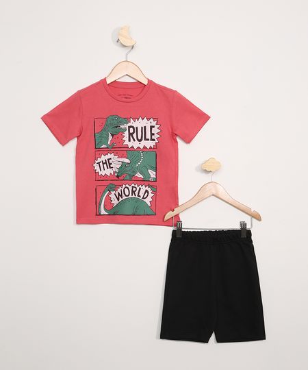 Conjunto-Infantil-de-Camiseta-Manga-Curta-Coral---Bermuda-de-Moletom-Preto-9968197-Preto_1