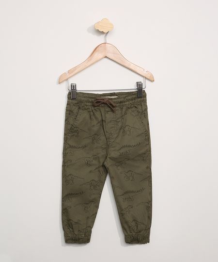 Calca-de-Sarja-Infantil-Jogger-Estampada-de-Dinossauros-com-Bolsos-Verde-Militar-9971552-Verde_Militar_1