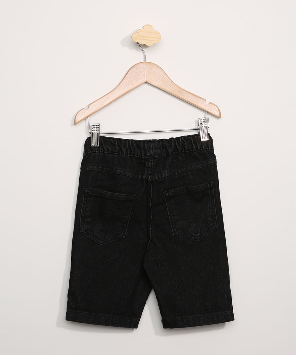 Bermuda Jeans Infantil Com Bolsos E Cordao Preta Cea