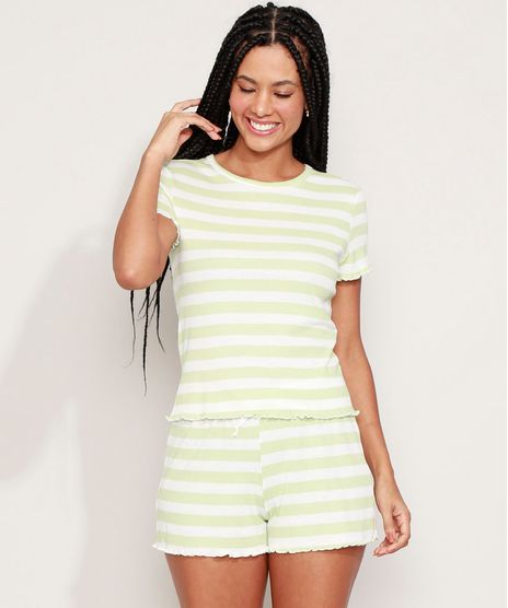 Pijama-Feminino-Listrado-Manga-Curta-Verde-9973675-Verde_1