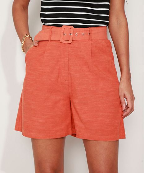Bermuda-Feminina-Cintura-Alta-Alfaiatada-com-Cinto-Coral-9947550-Coral_1