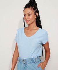 Camiseta-Feminina-Basica-Flame-Manga-Curta-Decote-V-Azul-8525926-Azul_1
